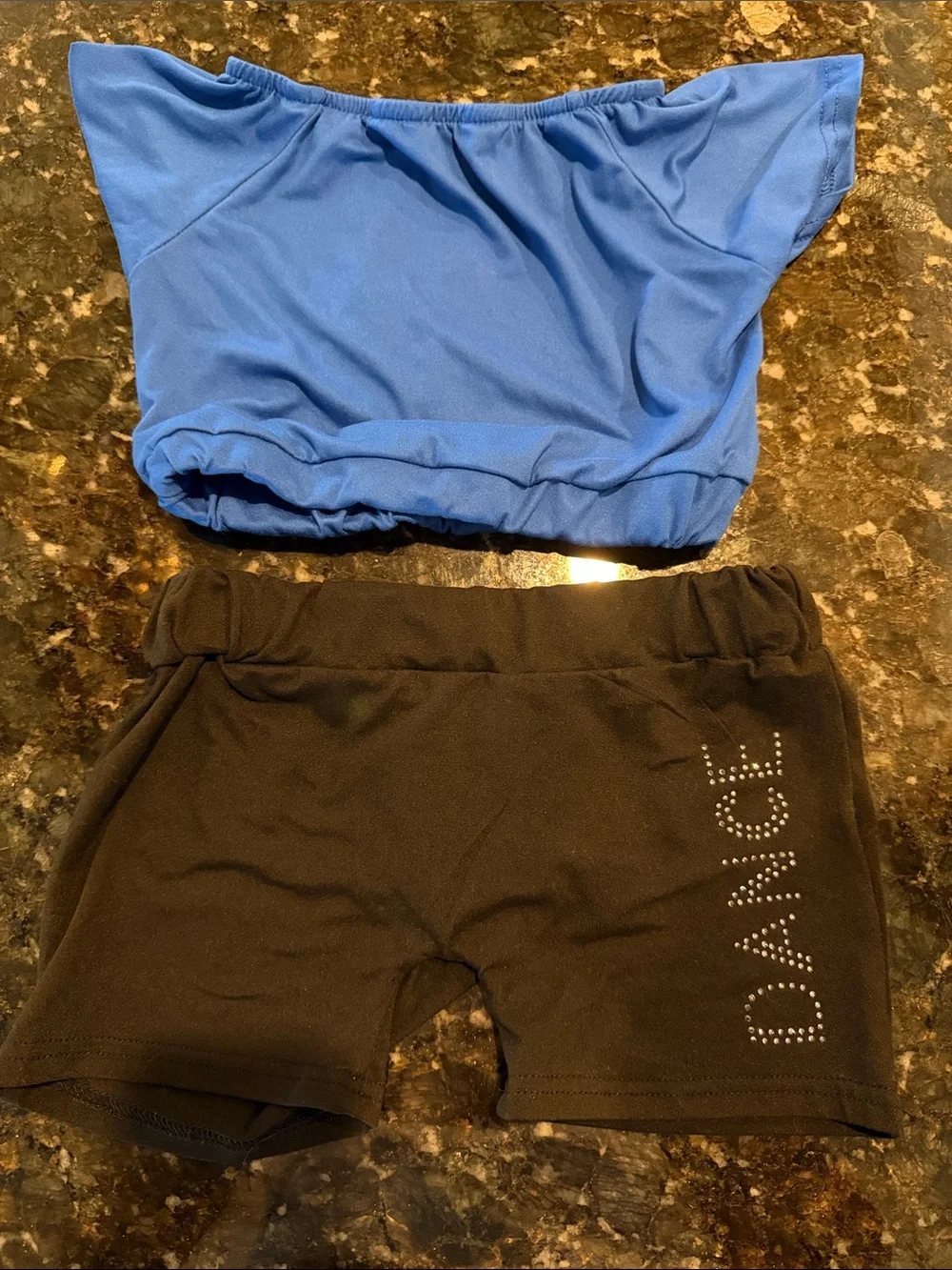 Blue Crop Dance Top & Black 'DANCE' Shorts Set